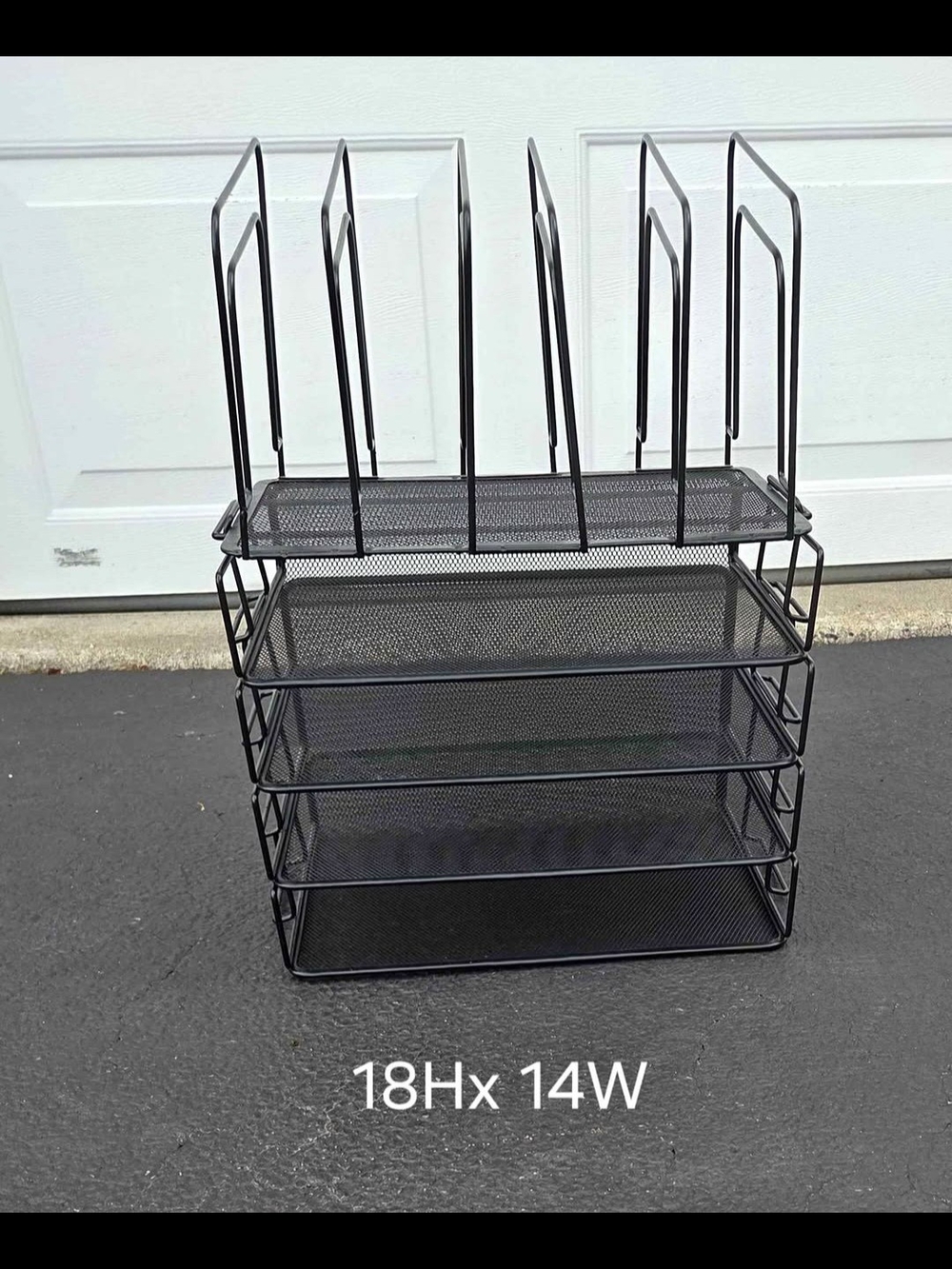 Black Metal Mesh Stackable File Organizer with Vertical Dividers